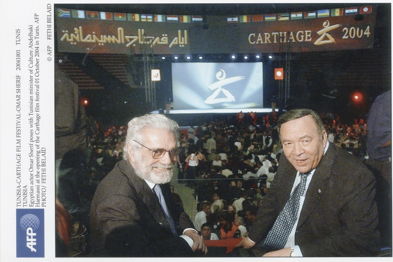 JCC 2004 - The JCC reconnects with the Arab Star-system. Egyptian actor Omar Sharif, an international cinema legend, at the festival's opening with Tunisian Minister of Culture Abdelbaki Hermassi.